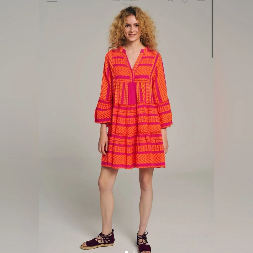 Devotion Twins Ella short dress. Orange and Fuschia. Sz XS. - Picture 1 of 5